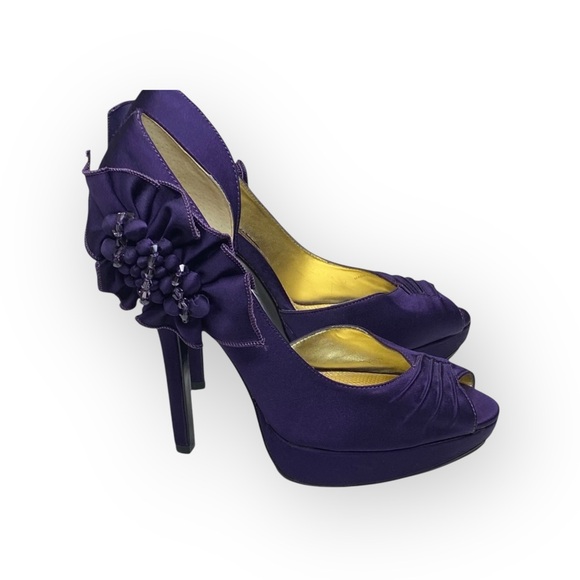 new Nina ༄ Satin Crystal D’Orsay Platform Peep Toe Stiletto Heel༄ Amethyst ༄ 6.5 - Picture 2 of 16